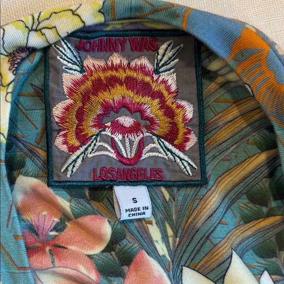 Johnny Was Teal Floral Midi Dress - Picture 4 of 5